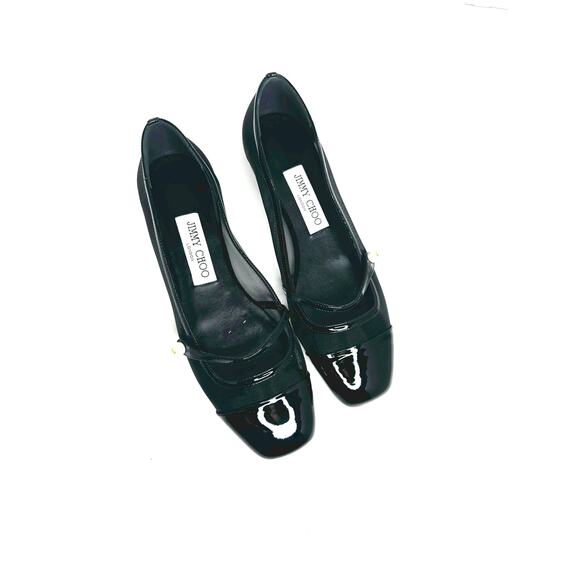 Jimmy Choo Patent Leather Semi-Sheer Ballet Flats Black Leather Slip-On 37.5 - Picture 9 of 10